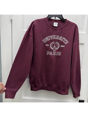 JHK Paris University Embroidered Crewneck Sweatshirt Burgundy Adult Large